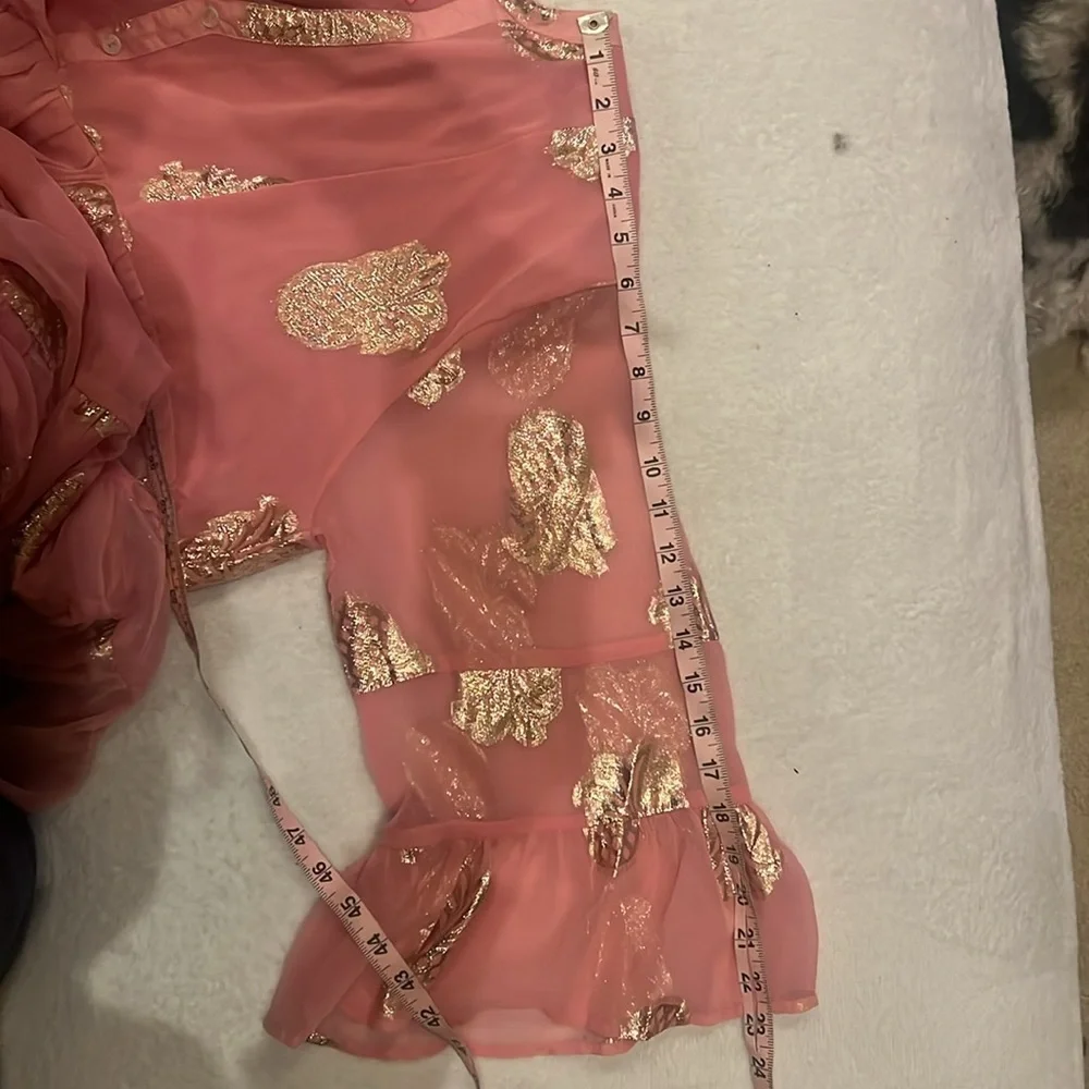 Simply Southern pink gauzy tiered short dress foiled tinsel gold pineapples XXL - Picture 9 of 13